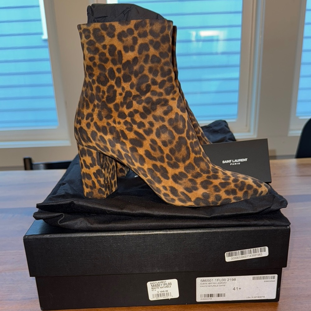 Saint Laurent Suede Lou 75 Ankle Boots 41.5 Leopard